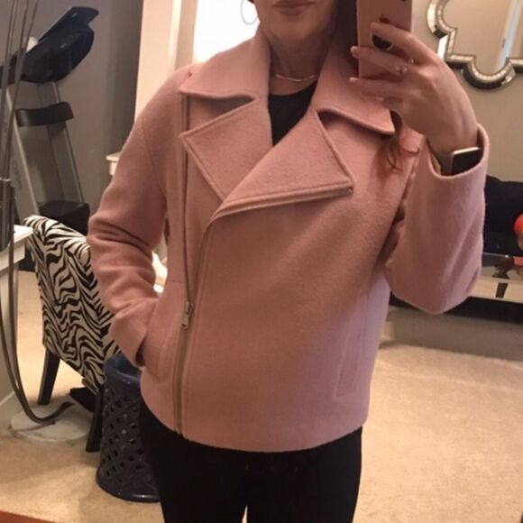 EDGY HALOGEN MOTO JACKET BOILED WOOL BLEND LINED POCKETS CLASSIC OVERSIZE FIT XS - Picture 5 of 17